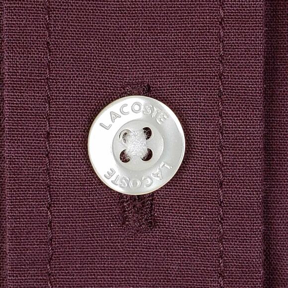 Lacoste Men's Casual Button Down Shirt - Burgundy - Picture 4 of 10